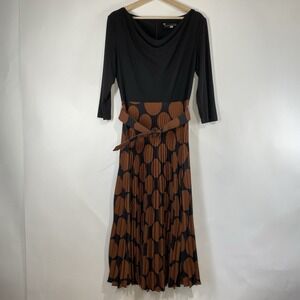 Maison Tara Women Jersey Drape Front Belted Pleated Polka Dot Midi Dress Size 12